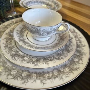 Sango Elegant Floral White and Gray Dinnerware Set